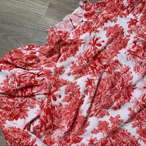 💢SOLD💢 SHEIN Frill Neck Puff Sleeve Landscape Print Belted Dress - Picture 4 of 8